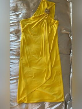 Frank Usher One Shoulder Yellow Dress with Gold Rope Detail